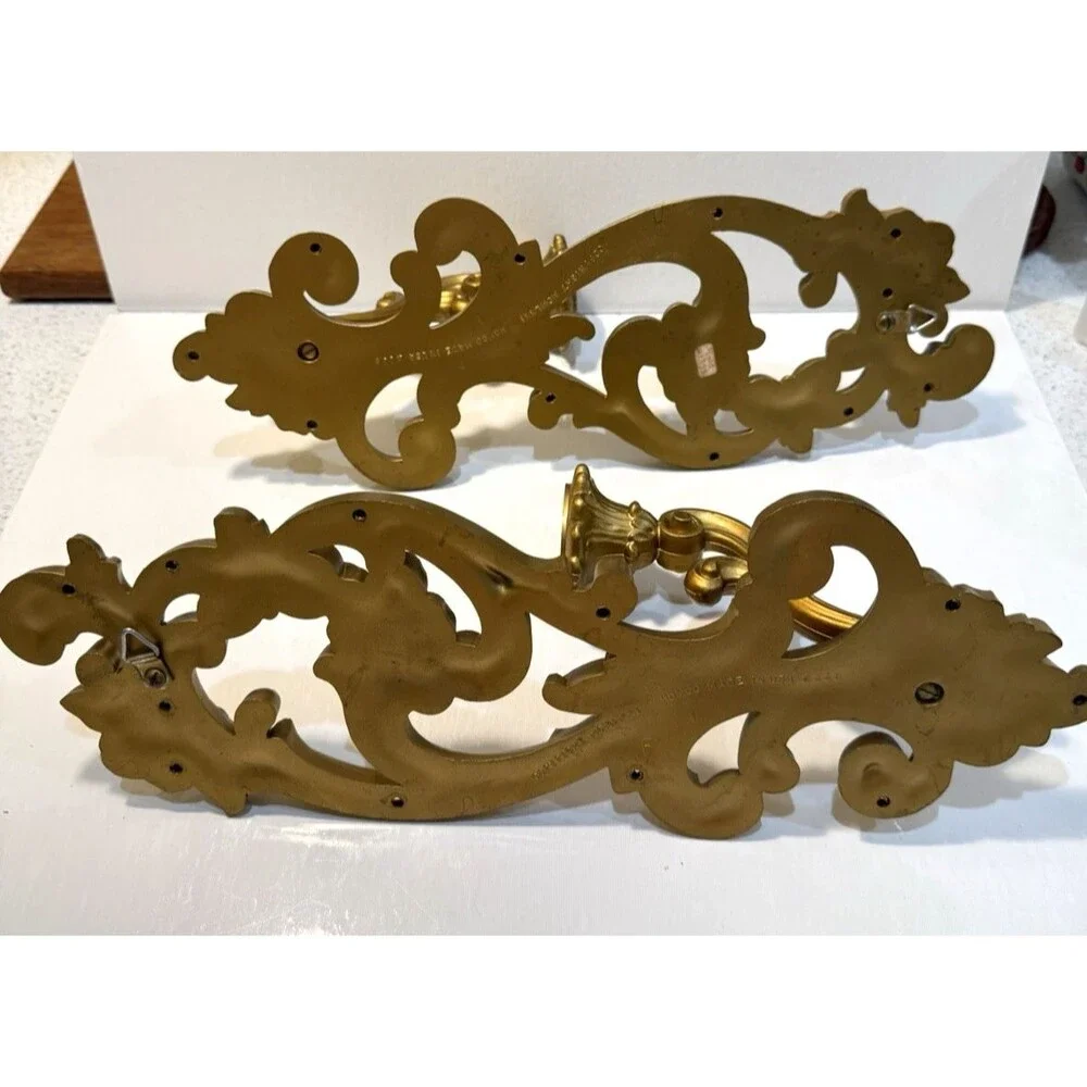 Vintage 1971 Homco Ornate Floral Scroll Wall Sconces Candle Holders Hollywood